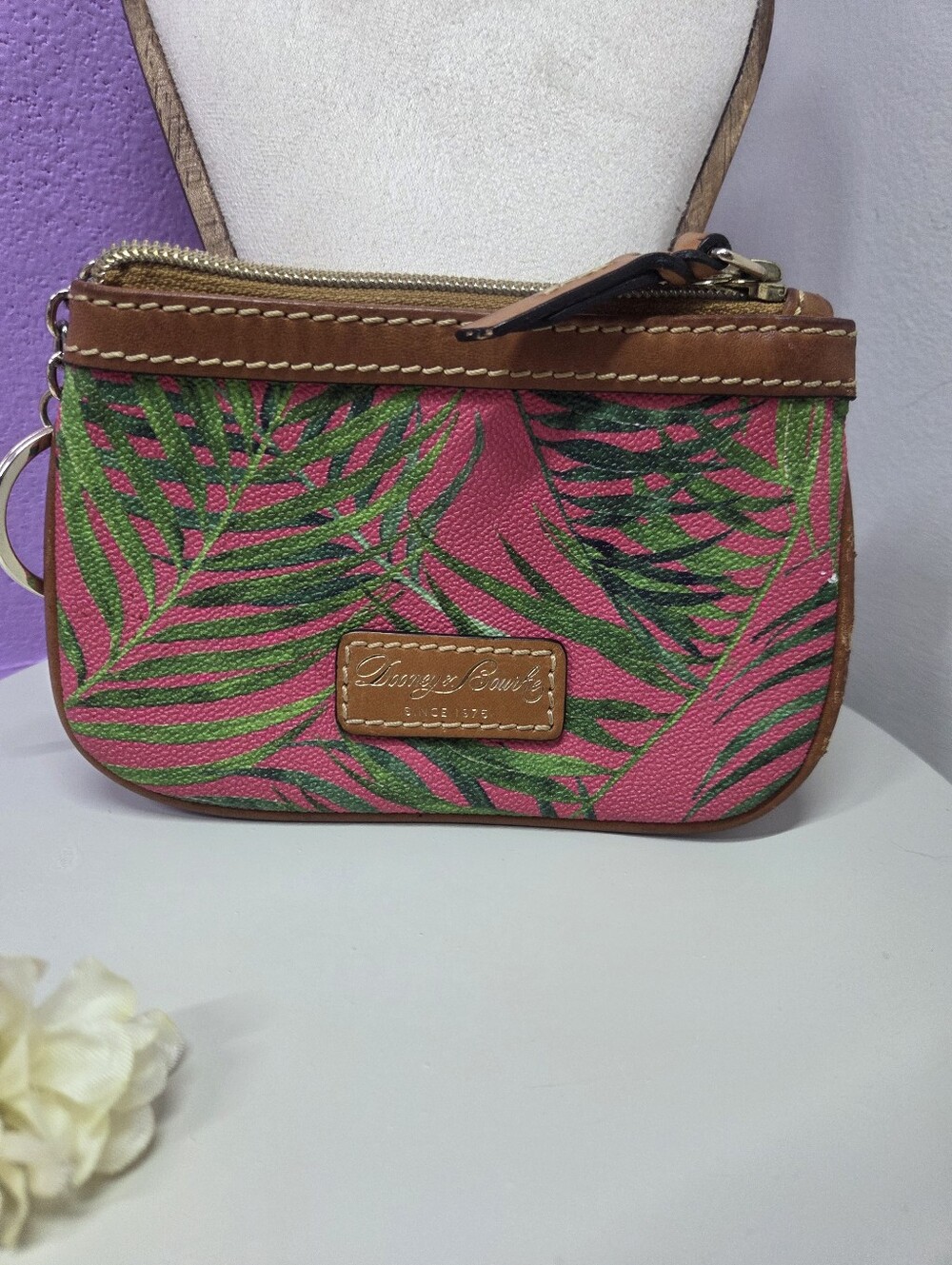 Dooney & Bourke Siesta Key Pink Tropical Palm Pouch Zip Wallet
